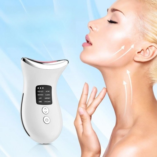 Microcurrent Neck & Face Lifting Skin Care Massager - Red Light Therapy for Double Chin Removal, RF Tightening, and Anti-Wrinkle Beauty